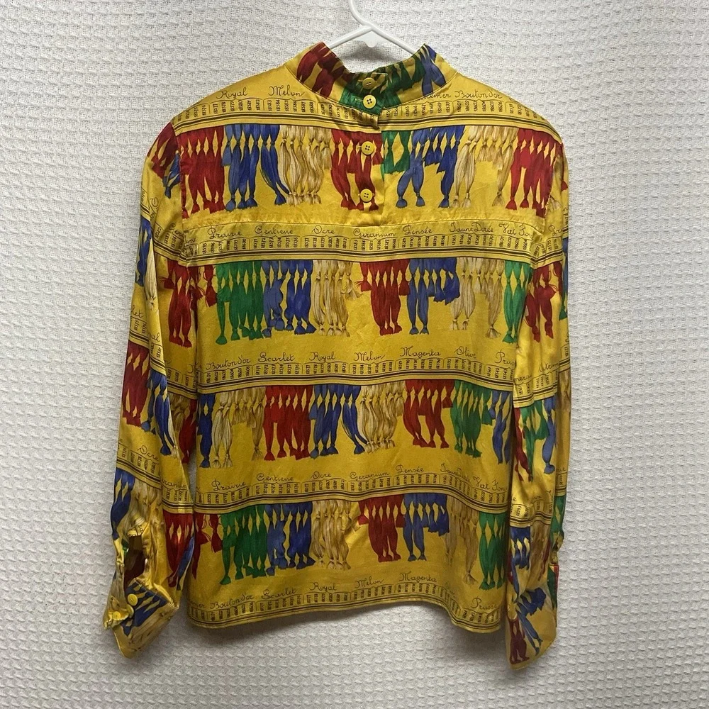 Carlisle Vtg Sz 14 Vibrant Color 100% Silk Long Sleeve Art To Wear Blouse EUC